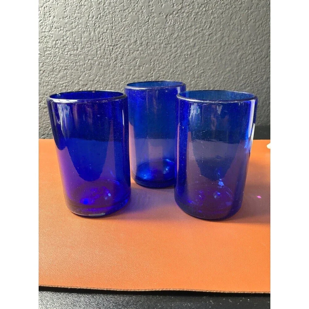 Hand Blown Mexican Cobalt Blue Tumblers 5